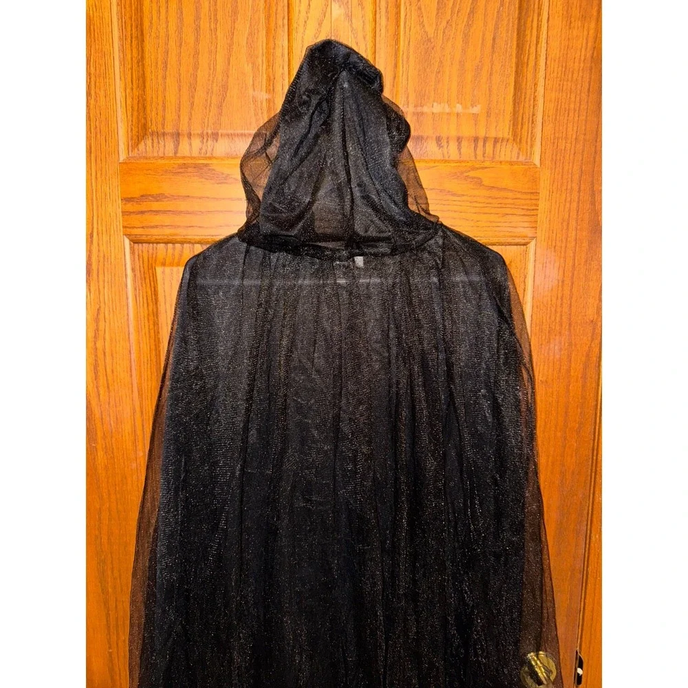 Hooded Cape Deluxe Black Mesh Adult Halloween Cosplay Unisex One Size costume